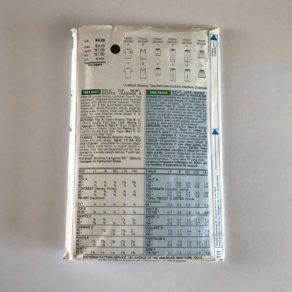 🧵3for12🧵 VTG Butterick Pattern 4886 Girl’s Top Skirt Shorts Leggings Pants - Picture 3 of 4